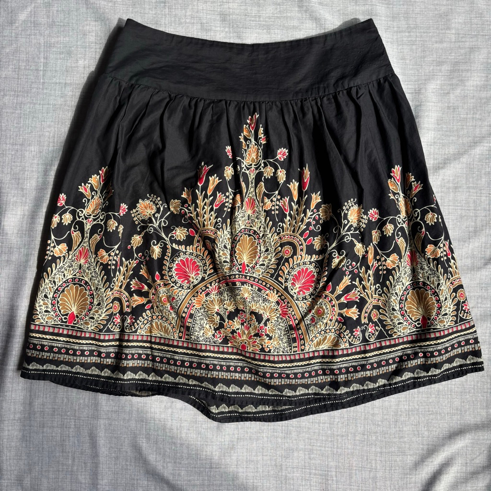 Women's Jones New York Sport Black Gold Red Floral Cotton A-Line Skirt Size 12